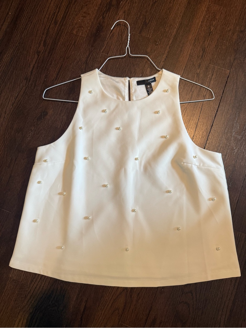 Aqua Cream Pearl-Embellished Sleeveless Shell Top